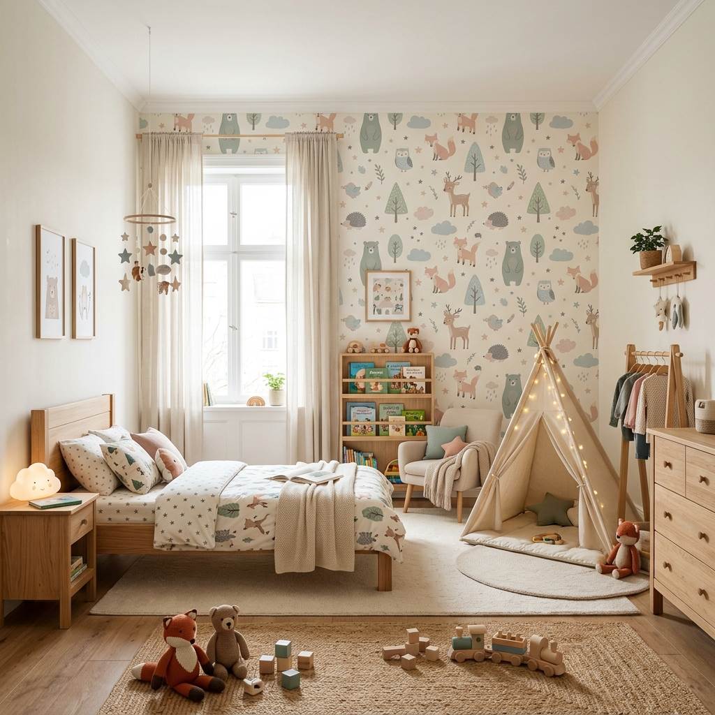 Playful nursery and children room wallpaper decoration in residential flat JVC Dubai
